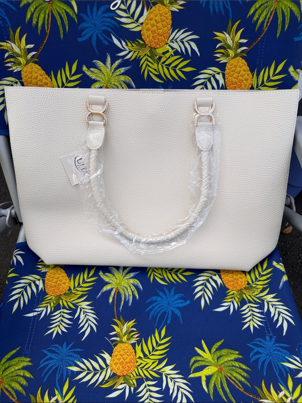 Ulta Beauty Cream Large Tote with Braided Double Handles